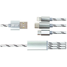 Дата кабель USB 2.0 AM to Lightning + Micro 5P + USB-C 1.0m 2.1A PowerPlant (CA910663)