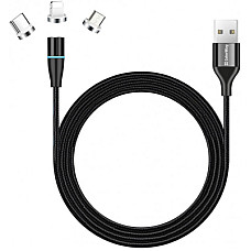 Дата кабель USB 2.0 AM to Lightning + Micro 5P + USB-C 1.0m Magnetic ColorWay (CW-CBUU038-BK)