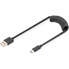 Дата кабель USB 2.0 AM to USB-C 1.0m (0.32m) spiral black Digitus (AK-300430-006-S)