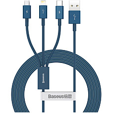 Дата кабель USB 2.0 AM to Lightning + Micro 5P + Type-C 1.5m 3.5A blue Baseus (CAMLTYS-03)