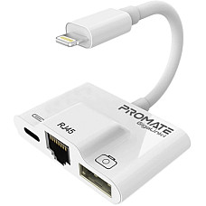 Адаптер Lightning to RJ45 Ethernet + USB 3.0 OTG + Lightning Promate (gigalink-i.white)