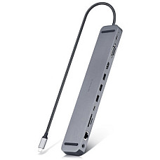 USB-хаб REAL-EL CQ-1000 USB3.0х3/USB-C/HDMI/VGA/RJ45/SD/TF/3.5 mm audio, 0.4m, Space Grey