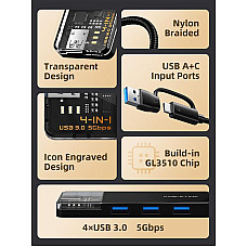 USB-хаб Cabletime CB03B USB Type-C 4-в-1