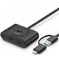 Концентратор Ugreen USB 3.0 to 4xUSB + USB-C plug 1.0m CR113 black (40850)
