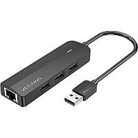 Концентратор Vention USB 2.0 to 3хUSB 2.0 + RJ45 100M Ethernet (CHPBB) (1532078)