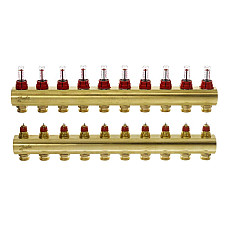 Розподільний колектор Danfoss FHF-F, 10+10 контурів, з ротаметрами, латунь (088U0530) (1476136)