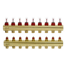 Розподільний колектор Danfoss FHF-F, 9+9 контурів, з ротаметрами, латунь (088U0529) (1476161)