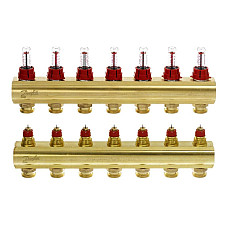 Розподільний колектор Danfoss FHF-F, 7+7 контурів, з ротаметрами, латунь (088U0527) (1476174)