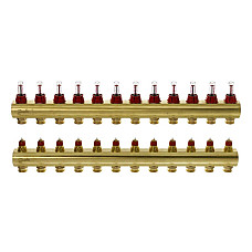 Розподільний колектор Danfoss FHF-F, 12+12 контурів, з ротаметрами, латунь (088U0532) (1805686)