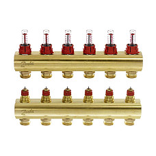 Розподільний колектор Danfoss FHF-F, 6+6 контурів, з ротаметрами, латунь (088U0526) (1476194)