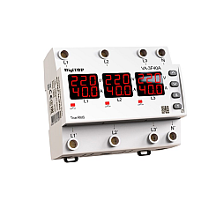Реле напруги та струму дворежимне одно/трифазне VA-3F40A M6R на DIN-рейку 3*40А 3*8500Вт 120-270В шестимодульне з індикатором напруги