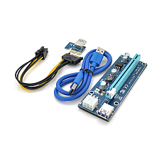 Riser PCI-EX, x1=>x16, 6-pin, SATA=>6Pin, USB 3.0 AM-AM 0,6 м (синій), конденсатори FP5K, Пакет (1718000)