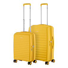 Набір валіз 2E, Aero, поліпропілен, (M+S), TSA, 4 колеса, EXP, бурштиново-жовтий (2E-SPP-AERO-SET2-AY)