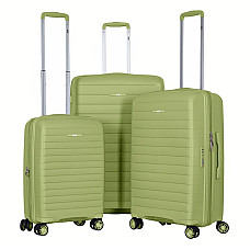 Набір валіз 2E, Aero, поліпропілен, (L+M+S), TSA, 4 колеса, EXP, оливково-зелений (2E-SPP-AERO-SET3-MG)