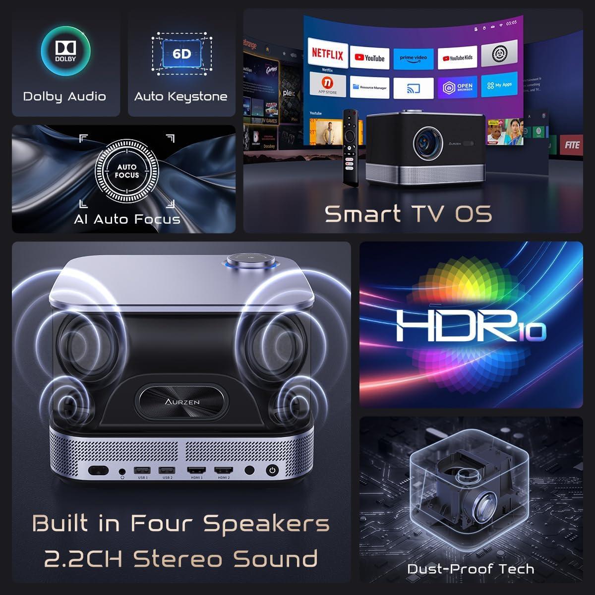 Проектор Aurzen Boom 3 FullHD 500 ANSI Lm 16:9/4:3, 2*HDMI, 2*USB, Android Smart TV, Wifi, 36W, чорн (F503 FCC)