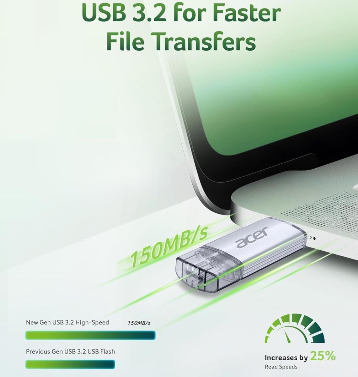 USB Flash Acer UT300 128GB Dual Drive USB-C & USB-A USB 3.2 Gen1, Retail (BL.9BWWA.590)