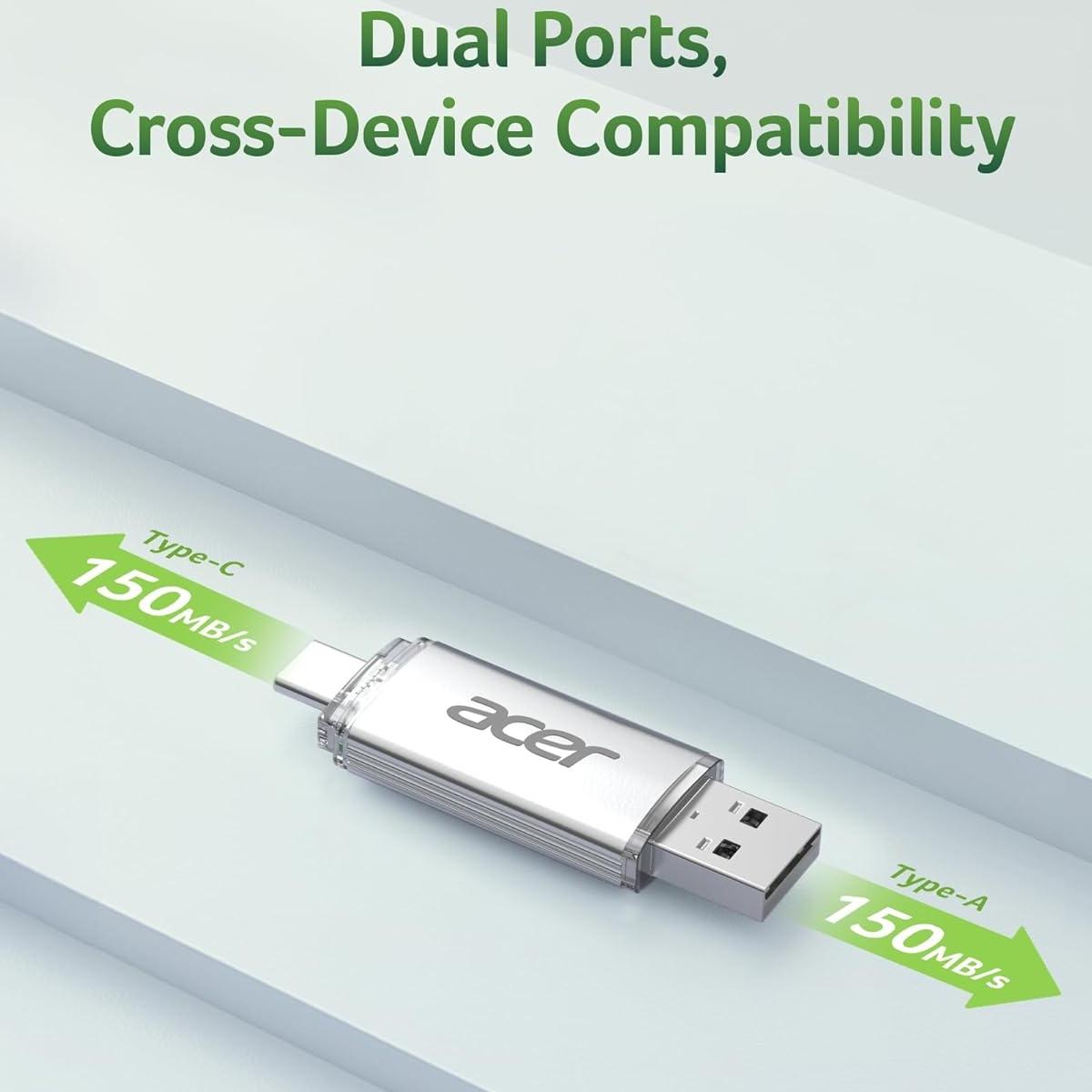 USB Flash Acer UT300 128GB Dual Drive USB-C & USB-A USB 3.2 Gen1, Retail (BL.9BWWA.590)