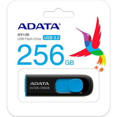 USB флеш накопичувач ADATA 256GB UV128 Black/Blue USB 3.2 (AUV128-256G-RBE)