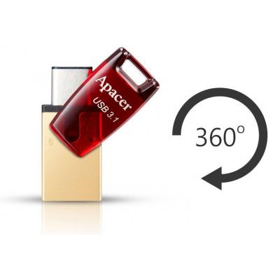USB флеш накопичувач Apacer 64GB AH180 Red Type-C Dual USB 3.1 (AP64GAH180R-1) (1386667)