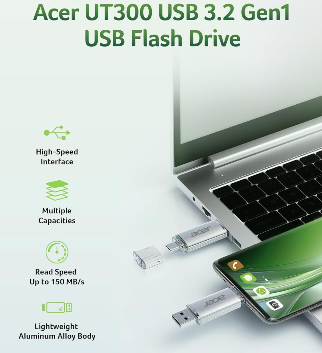 USB Flash Acer UT300 128GB Dual Drive USB-C & USB-A, Retail (UT300-128GB)