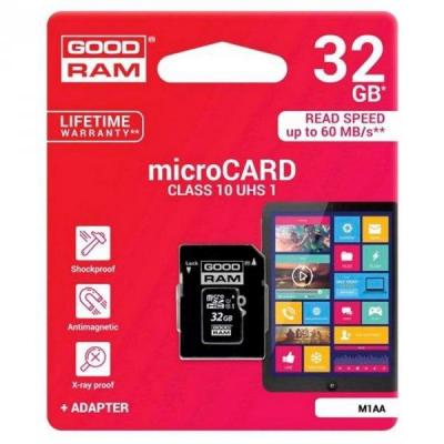 Карта пам`ятi MicroSDHC 32GB UHS-I Class 10 Goodram + SD-adapter (M1AA-0320R12)