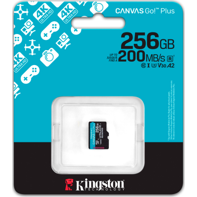 Карта пам`яті MicroSDXC  256GB UHS-I/U3 Class 10 Kingston Canvas Go! Plus R200/W160MB/s (SDCG4/256GBSP)
