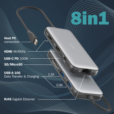 Док-станція Digitus DA-70915 (USB-C PD 100W/USB3.2х2/USB-C/RJ45/SD/MicroSD/2хHDMI)