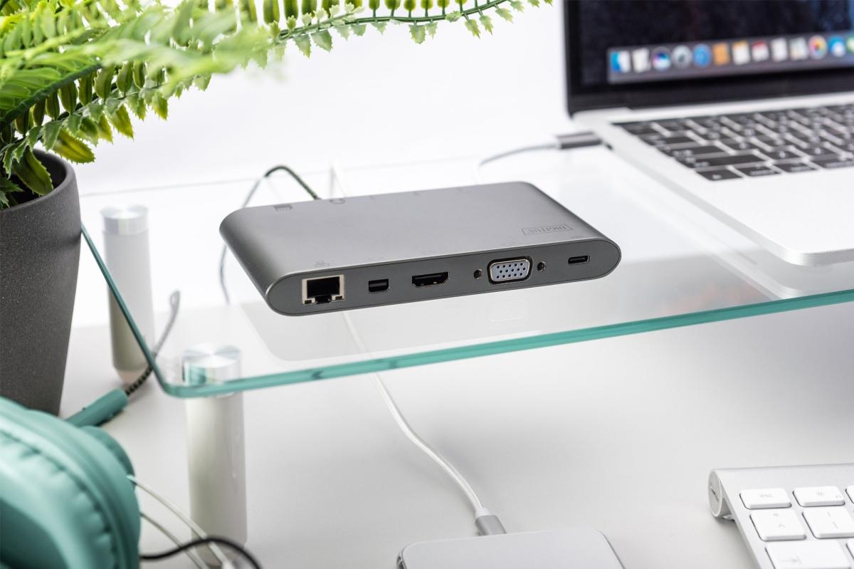 Док-станція Digitus USB-C USB3.0х3/USB-C/SD/MicroSD/HDMI/VGA/miniDisplayPort/RJ45/Audio (DA-70875)