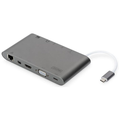 Док-станція Digitus USB-C USB3.0х3/USB-C/SD/MicroSD/HDMI/VGA/miniDisplayPort/RJ45/Audio (DA-70875)