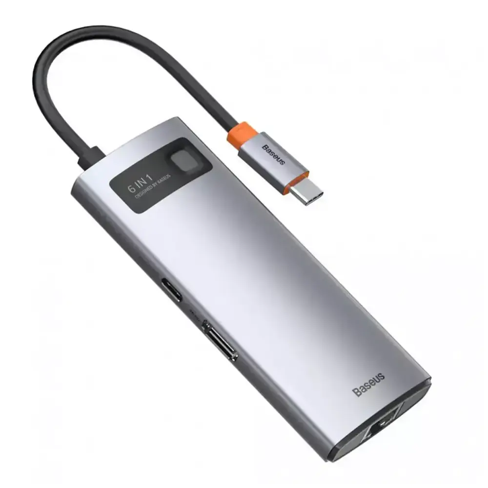 USB-Hub Baseus Metal Gleam Series 6-in-1 Multifunctional （Type-C to HDMI*1+USB3.0*3+PD*1+RJ45*1) (1500927)