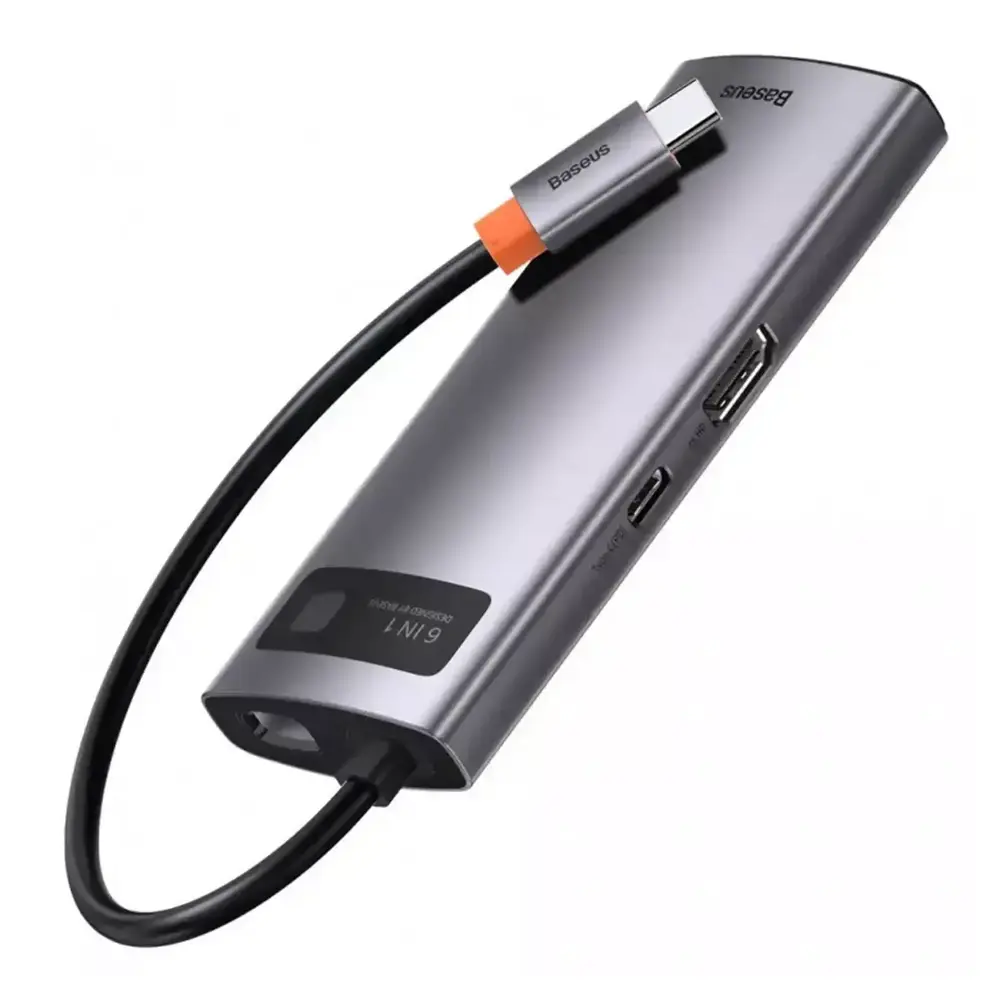 USB-Hub Baseus Metal Gleam Series 6-in-1 Multifunctional （Type-C to HDMI*1+USB3.0*3+PD*1+RJ45*1) (1500927)