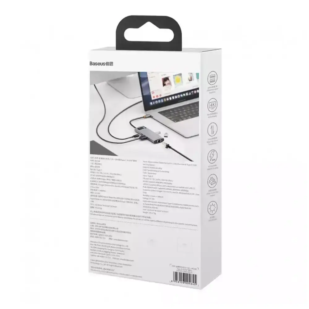USB-Hub Baseus Metal Gleam Series 6-in-1 Multifunctional （Type-C to HDMI*1+USB3.0*3+PD*1+RJ45*1) (1500927)