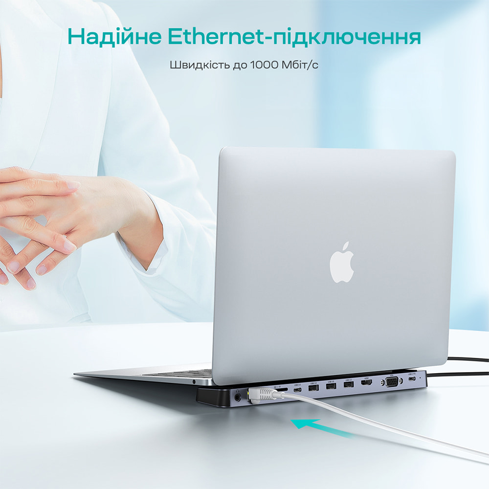 USB-C хаб 11-в-1 Choetech M20 HDMI 4K@30Hz, VGA, 3 USB-A 3.0, USB-C 3.0, RJ45, USB-C PD, SD-card, TF-card, 3.5mm audio