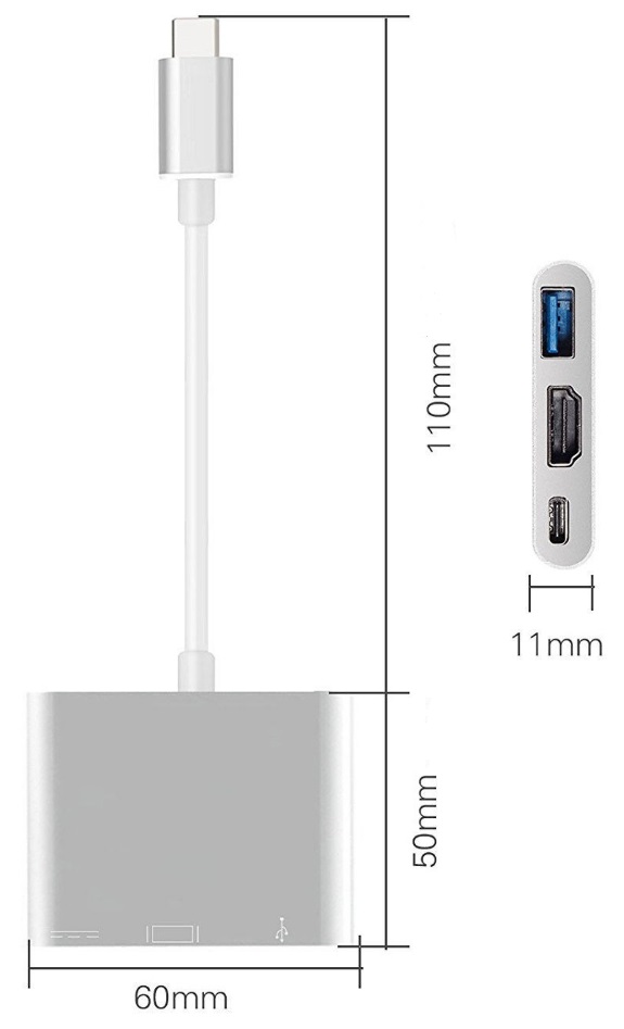 Док-станція USB3.1 Type-C --> HDMI/USB3.0/Type-C (F), кабель 0.1м, OEM (S0733)