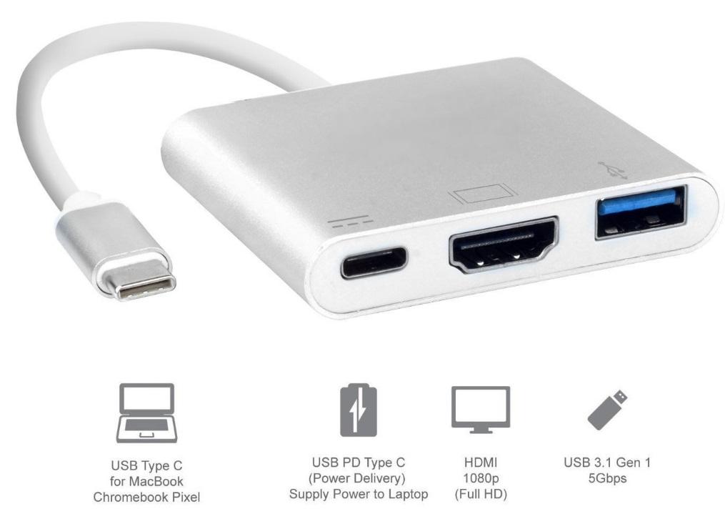 Док-станція USB3.1 Type-C --> HDMI/USB3.0/Type-C (F), кабель 0.1м, OEM (S0733)