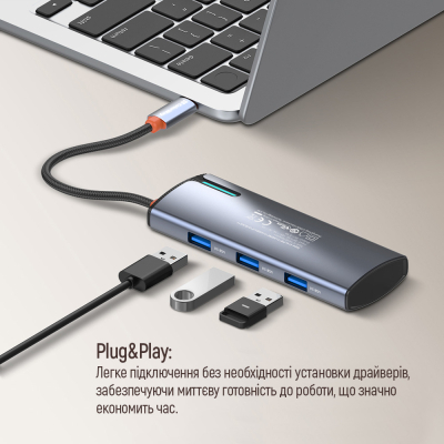 Док-станція ColorWay USB-C 5-в-1 Type C PD 100W/USB3.0х3/HDMI 4К (CW-HUB01)
