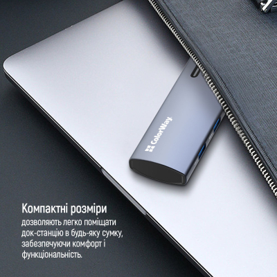 Док-станція ColorWay USB-C 5-в-1 Type C PD 100W/USB3.0х3/HDMI 4К (CW-HUB01)