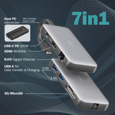 Док-станція Digitus USB-C PD 100W/USB3.2х2/USB-C/RJ45/SD/MicroSD/HDMI (DA-70914)