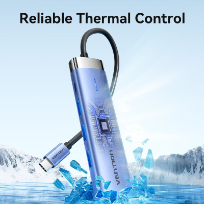 Концентратор VENTION USB 3.1 Type-C to HDMI/USB 3.0x3/PD 100W Blue Aluminum Alloy Hub 5-in-1 (TGESB)