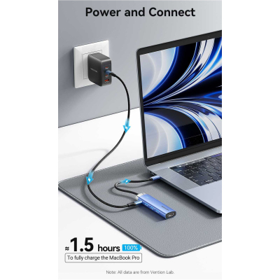 Концентратор VENTION USB 3.1 Type-C to HDMI/USB 3.0x3/PD 100W Blue Aluminum Alloy Hub 5-in-1 (TGESB)