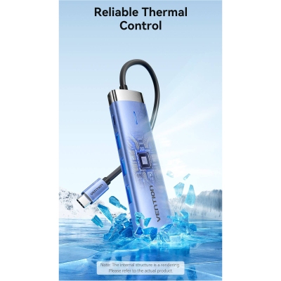 Концентратор VENTION USB 3.1 Type-C to HDMI/USB 3.0x3/PD 100W Blue Aluminum Alloy Hub 5-in-1 (TGESB)