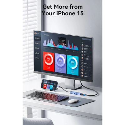 Концентратор VENTION USB 3.1 Type-C to HDMI/USB 3.0x3/PD 100W Blue Aluminum Alloy Hub 5-in-1 (TGESB)