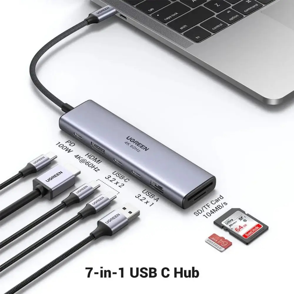 Док-станція USB3.2 Type-C --> HDMI 4K60Hz/2хUSB 3.0/2xUSB-C/SD/TF PD 100 Вт CM511 Ugreen (45521)