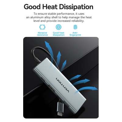 Концентратор VENTION USB 3.1 Type-C to HDMI/USB 3.0x3/SD/TF/PD 100W 7-in-1 (TOPHB)