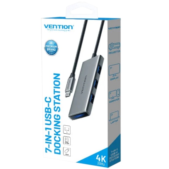 Концентратор VENTION USB 3.1 Type-C to HDMI/USB 3.0x3/SD/TF/PD 100W 7-in-1 (TOPHB)