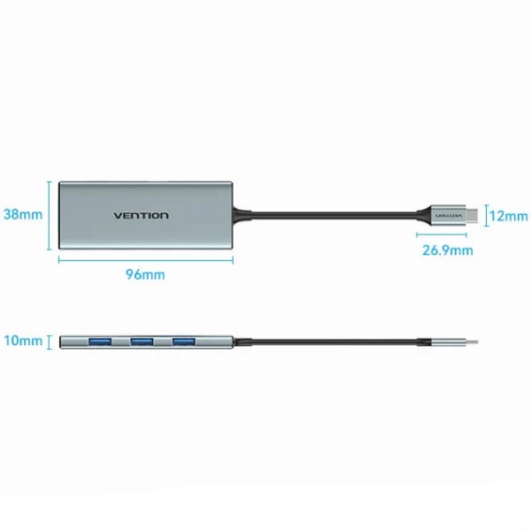 Концентратор VENTION USB 3.1 Type-C to HDMI/USB 3.0x3/SD/TF/PD 100W 7-in-1 (TOPHB)