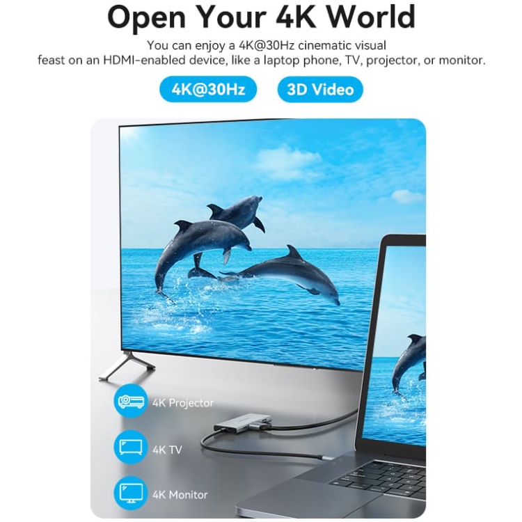 Концентратор VENTION USB 3.1 Type-C to HDMI/USB 3.0x3/SD/TF/PD 100W 7-in-1 (TOPHB)