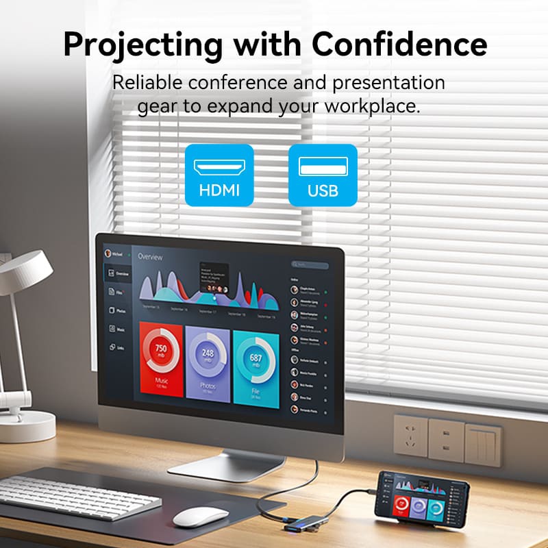 Концентратор VENTION USB 3.1 Type-C to HDMI/USB 3.0x3/SD/TF/PD 100W 7-in-1 (TOPHB)