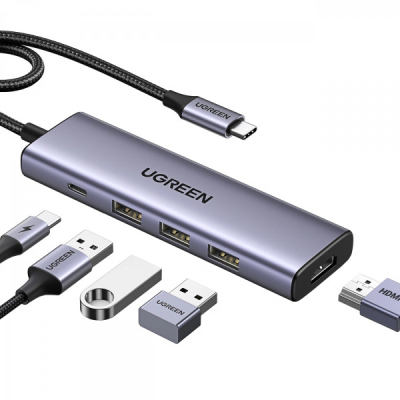Порт-реплікатор Ugreen Dock CM511 5in1 USB3.1 Type-C --> HDMI 60Hz/3xUSB-А 3.0/Type-C/PD 100W (15597