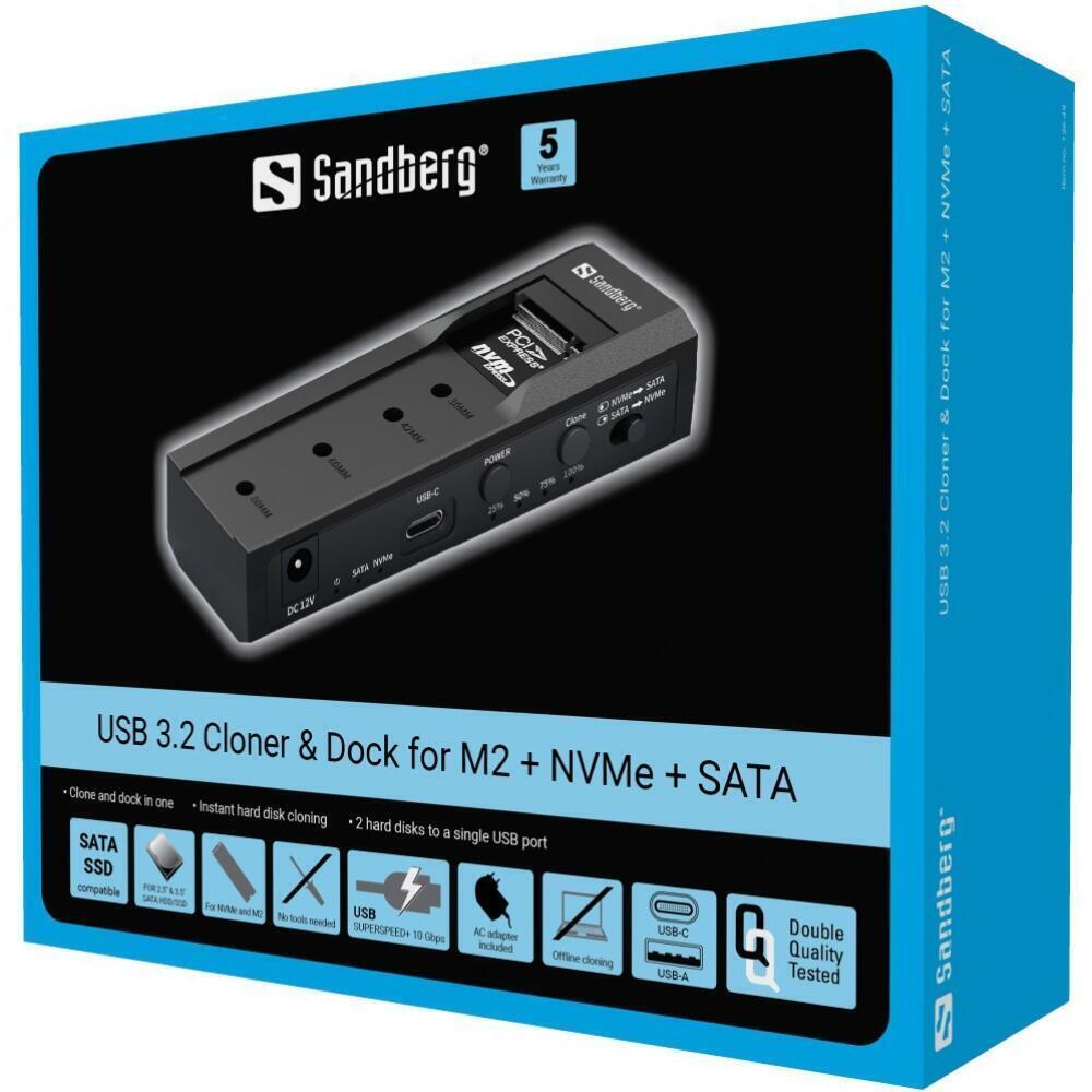 Док-станція Sandberg USB3.2 Type-C toSSD M2/NVMe SATA Cloner & Dock Sandberg (136-49)